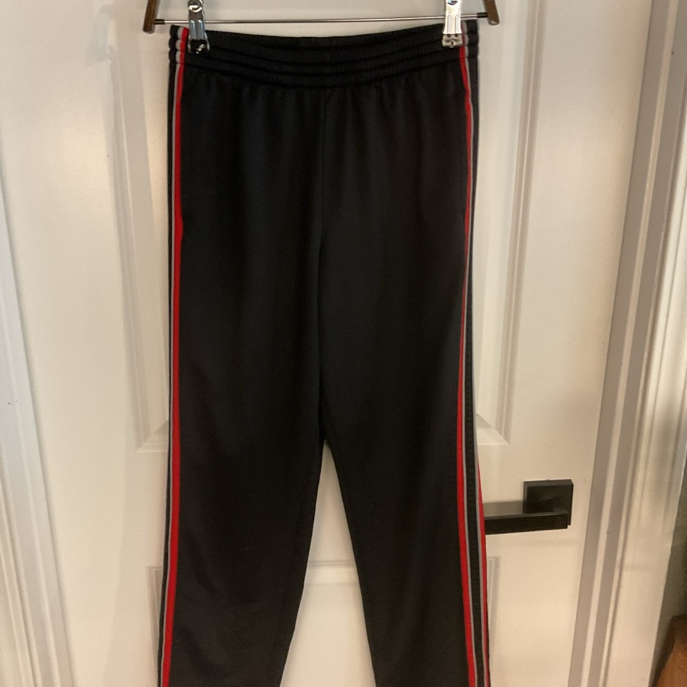 Tek Gear - Drawstring Elastic Waist Athletic Pants - Black w/ Red Stripes - Sz L